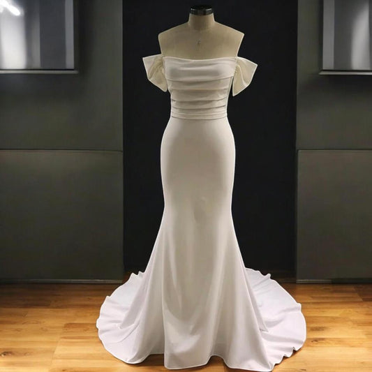 Robe de mariée sirène élégante à épaules dénudées | Manches amovibles | Robe de mariée moderne avec traîne