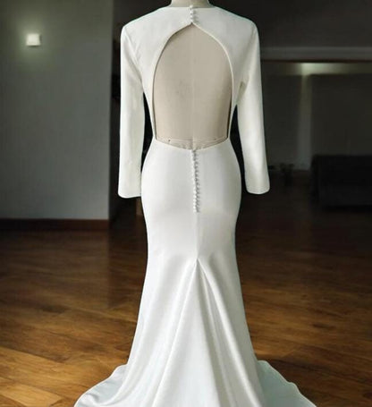 Robe de mariée à manches longues | Robe de mariée à dos ouvert et traîne | Robe de mariée sirène moderne