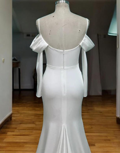 Robe de mariée à épaules dénudées | Robe de mariée sirène à manches longues avec fente | Robe de mariée élégante