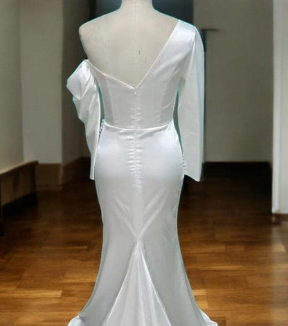 Satin Wedding Dress | One-Shoulder Bridal Gown with Slit | Modern Wedding Gown