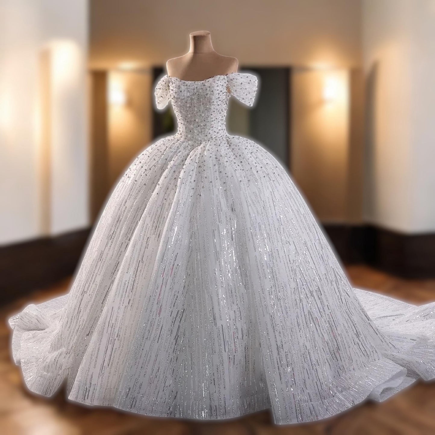 Luxury Beaded Ball Gown Wedding Dress - Breathtaking Off-Shoulder Ball Gown – Glamorous Bridal Gown for Elegant Celebration