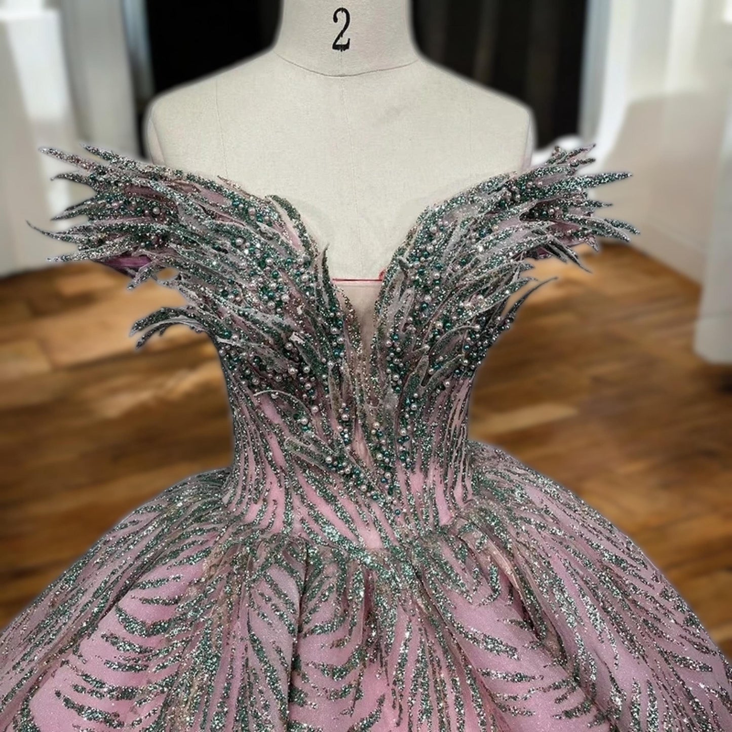 Luxurious Pink Feather-Inspired Ball Gown – Intricate feather-inspired Embellishments Dress - Custom Luxury Gown