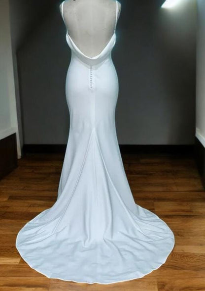 Elegant Satin Mermaid Wedding Dress, Detachable Cape Wedding Dress, and Deep V Back Bridal Gown - Simple Bridal Gown"