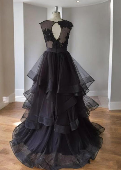 Black Tulle Layered Wedding Dress | Gothic Inspired Wedding Gown | Black Lace Bridal Dress | Custom Black Wedding Gown | Black Evening Dress