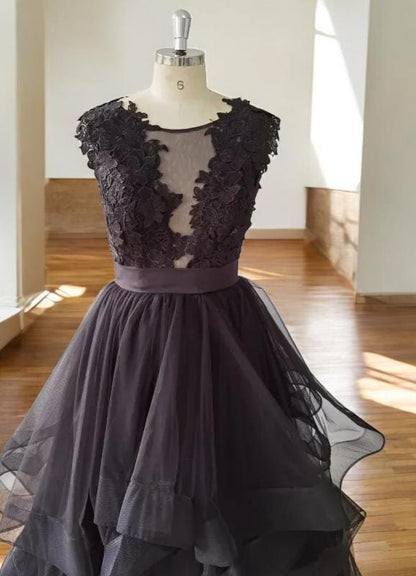 Black Tulle Layered Wedding Dress | Gothic Inspired Wedding Gown | Black Lace Bridal Dress | Custom Black Wedding Gown | Black Evening Dress