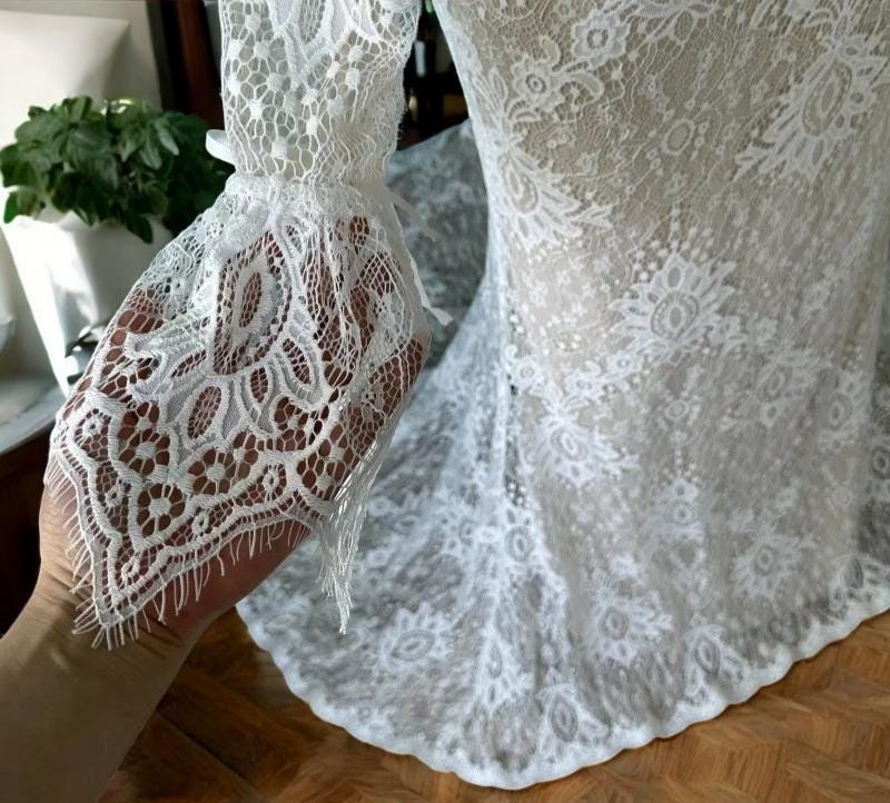 Lace Mermaid Wedding Gown | Long Sleeve Bridal Dress | Vintage Inspired Lace Dress | Fitted Lace Wedding Gown | Sheer Lace Mermaid Gown