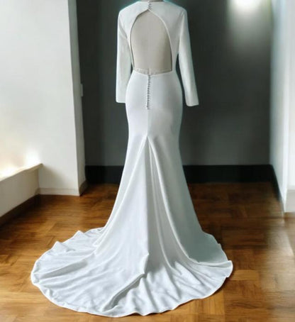 Robe de mariée à manches longues | Robe de mariée à dos ouvert et traîne | Robe de mariée sirène moderne