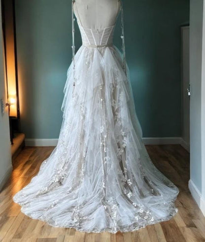 Ethereal Bohemian Wedding Dress with Detachable Straps | Tiered Tulle Bridal Gown | Romantic Wedding Dress | Vintage Inspired Wedding Gown