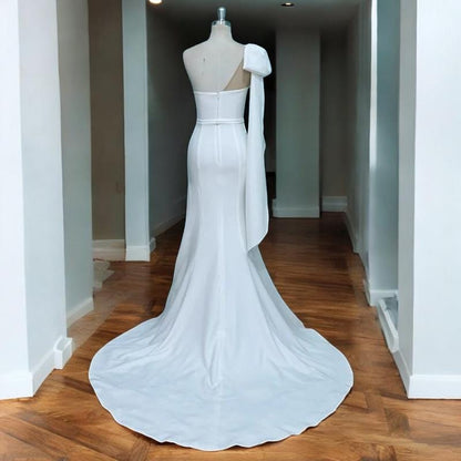 One-Shoulder Wedding Dress | Asymmetrical Bridal Gown | Satin Wedding Gown | Elegant Wedding Dress with Train | Unique custom Wedding Dress