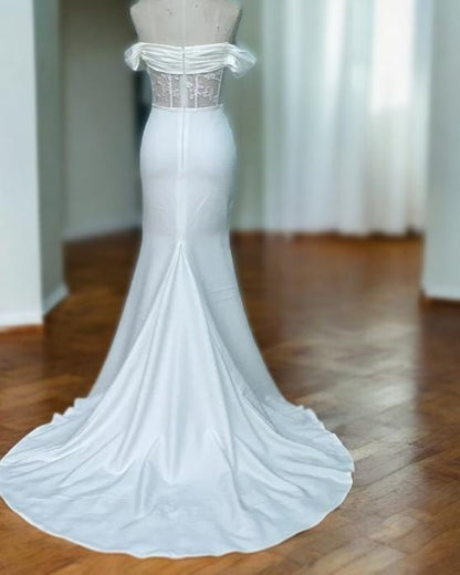 Satin Mermaid Wedding Dress | Simple Bridal Gown | Sleeveless Satin Wedding Gown | Elegant Satin Bridal Dress | Fitted Satin Gown with Train